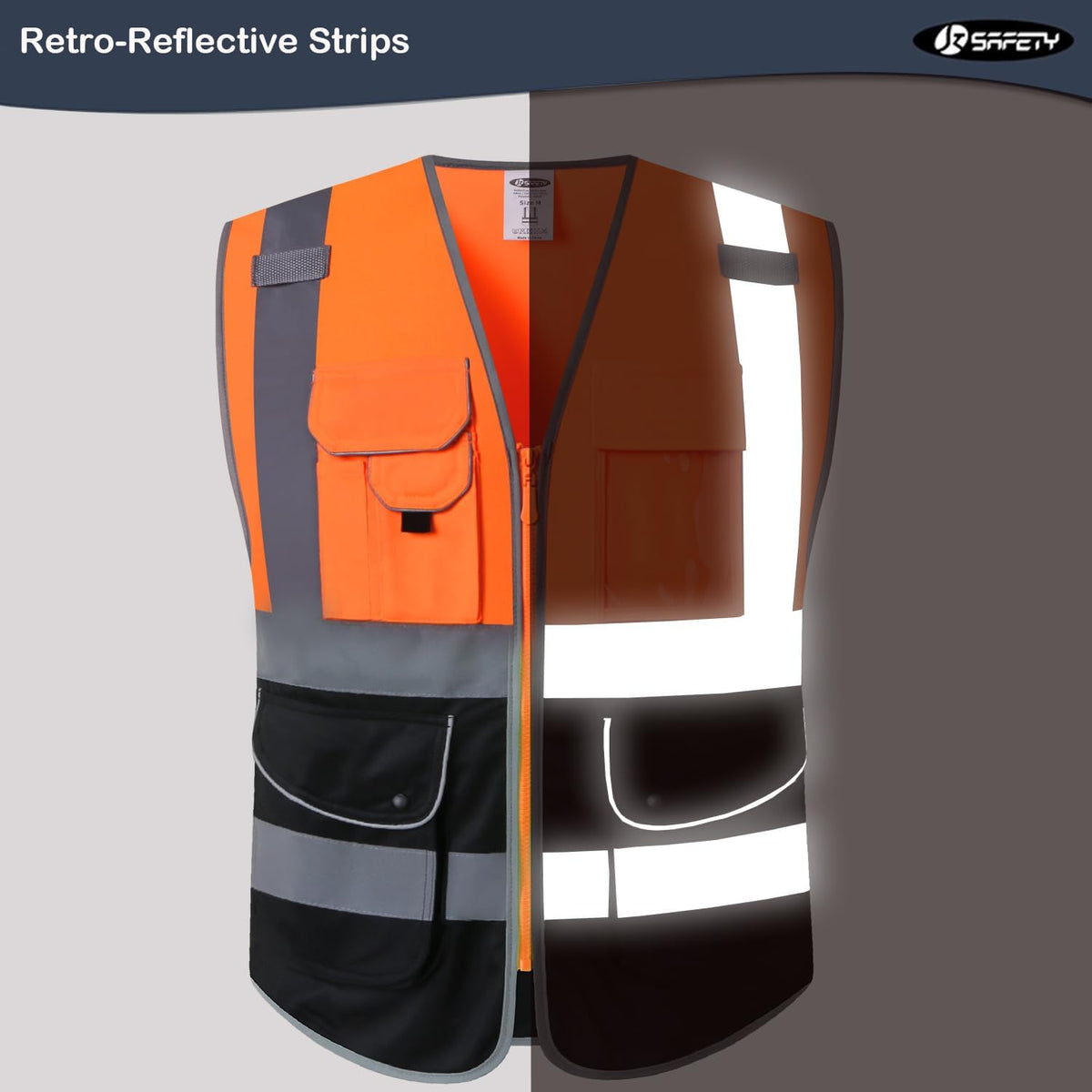 JKSafety 9 Pockets Class 2 High Visibility Zipper Front Safety Vest With Reflective Strips,Meets ANSI/ISEA Standard (Large, 150-Yellow) - Colors A