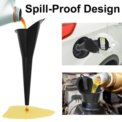 3-Pack Long-Neck Oil Funnels, 11" Multi-Purpose Funnels for Automotive & Motorcycle Use – Reusable Funnel for Oil, Gas & Transmission Fluid (Orange&Blue&Black)