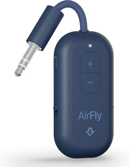 AirFly Pro 2 Deluxe – Bluetooth Adapter for Airplane, Pair 2 AirPods or Wireless Headphones – 3.5mm AUX Bluetooth Transmitter/Receiver for Cars, Boats, Treadmills, TVs – Airplane Travel Essentials