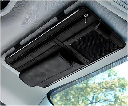 Yourkar Car Sun Visor Organizer, Soft Leather Surface Eyeglasses Note Card Holder Car Storage Bag, Scratch-Resistant Waterproof Auto Sunshade Organizer Bag, Car Accessories (Gray)