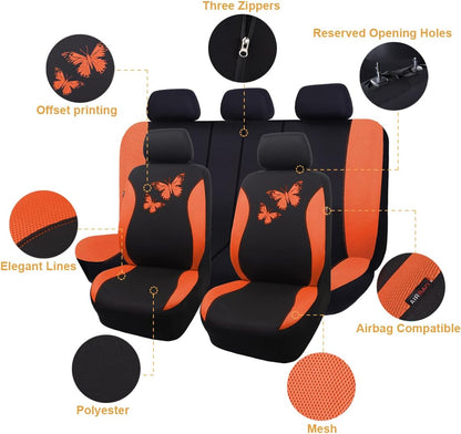 Flying Banner Butterfly car seat Covers ful Set Fashion Universal Lady Woman Female Rear Bench Split Colorized (Pink, 2 Fronts - Lace)