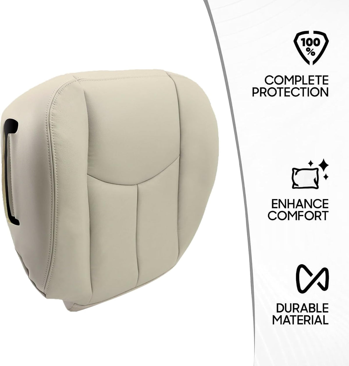 NLQR #522 Light Tan Front Driver Bottom Replacement Seat Cover Microfiber Leather Compatible with Chevy Avalanche Tahoe Suburban GMC Yukon XL 2003 2004 2005 2006