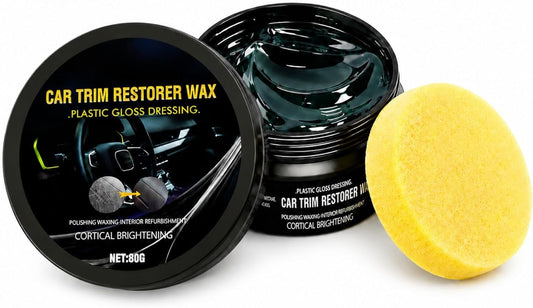 Plastic Restorer for Cars, Ceramic Coating Black Trim Restorer, Back to Black Plastic Polish for Interior Exterior Trim, Dashboard Cleaner with UV Protection, 80g with Sponge