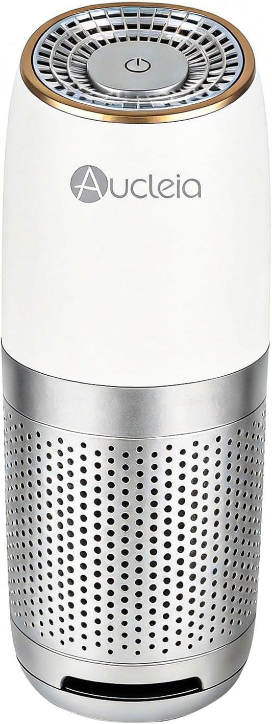 Aucleia Mini Portable Air Purifier with True H13 HEPA Filter, Car Air Purifier for Travel and Office to Remove Pet Hair and Odor Smoke Dust and Pollen, Aromatherapy Function White Gray