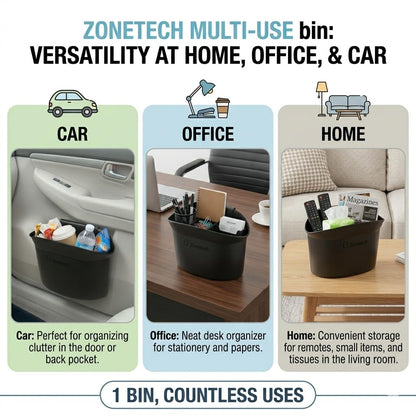 ZONETECH Portable Hanging Mini Car Garbage Can – Classic Black Trash Container - Premium Quality Automotive Universal Compact Traveling Wastebasket for Vehicle,Office, Home (1-Pack)