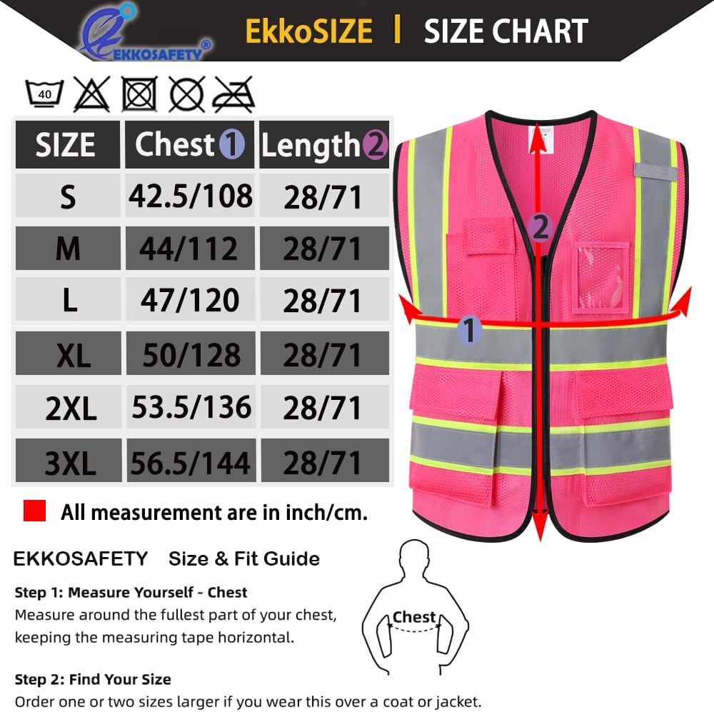 Reflective Mesh Safety Vest for Men Women with 5 Pockets and Zipper Front High Visibility Mesh Vest Hi Vis Construction Work Vest,Meets ANSI/ISEA Standards(EK175-Yellow-L)