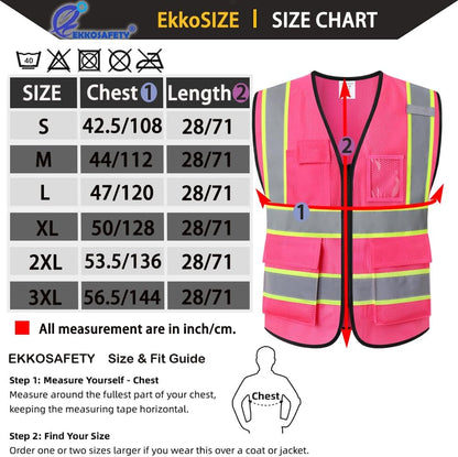 Reflective Mesh Safety Vest for Men Women with 5 Pockets and Zipper Front High Visibility Mesh Vest Hi Vis Construction Work Vest,Meets ANSI/ISEA Standards(EK175-Yellow-L)