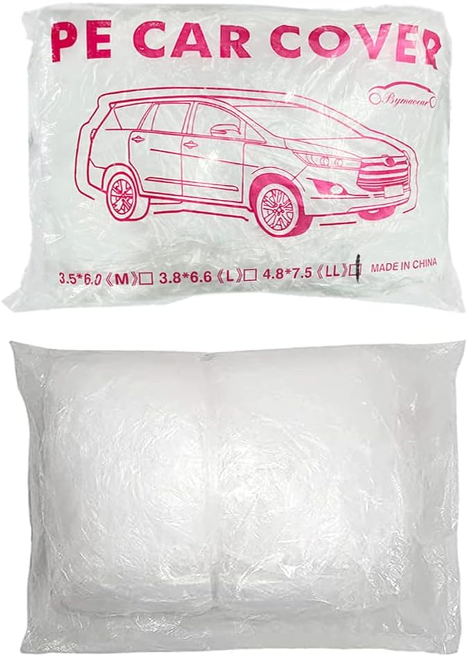4 Packs Disposable Car Cover Clear Plastic Car Cover Universal Rain Dust Garage Cover with Elastic Band Medium (12 ft x 22 ft)
