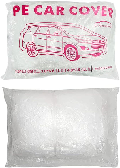 4 Packs Disposable Car Cover Clear Plastic Car Cover Universal Rain Dust Garage Cover with Elastic Band Medium (12 ft x 22 ft)