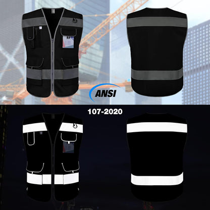 TCCFCCT Safety Vest for Men Women 9 Pockets High Visibility Vest for Safety, Reflective Work Vest with Reflective Strips, Meets ANSI/ISEA Standards, (Yellow, Large)
