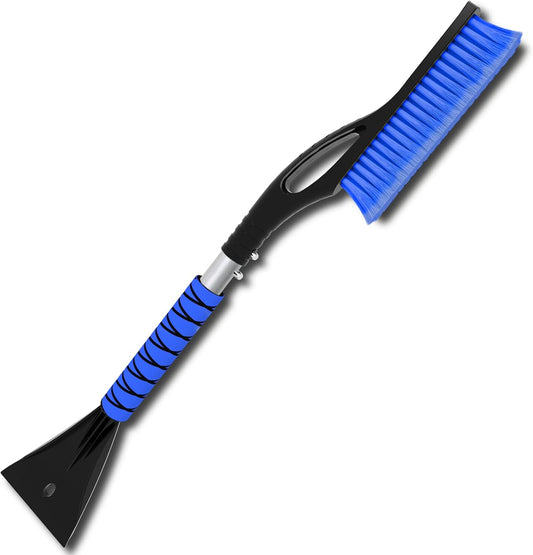 Snow Brush - Ice Scrapers for Car, 27" Detachable Snow Scrapers with Ergonomic Foam Grip for Cars, Trucks, Suvs (Heavy Duty ABS, PVC Brush, Blue)