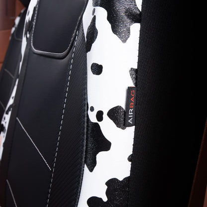 Flying Banner Carbon Fiber Leather Vehicle Seat Covers, Leopard Gray Black, Universal Fit - 8PCS