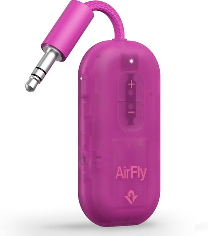 AirFly Pro 2 Deluxe – Bluetooth Adapter for Airplane, Pair 2 AirPods or Wireless Headphones – 3.5mm AUX Bluetooth Transmitter/Receiver for Cars, Boats, Treadmills, TVs – Airplane Travel Essentials