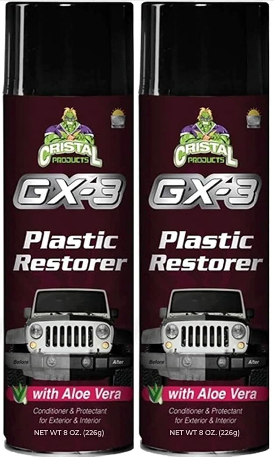Cristal Products GX-3 Plastic Restorer – Black Plastic Restorer for Cars & Automotive Trim Restorer – Interior Car Cleaner & Exterior Faded Plastic, Vinyl & Rubber Renewer with Aloe Vera (8 fl oz)