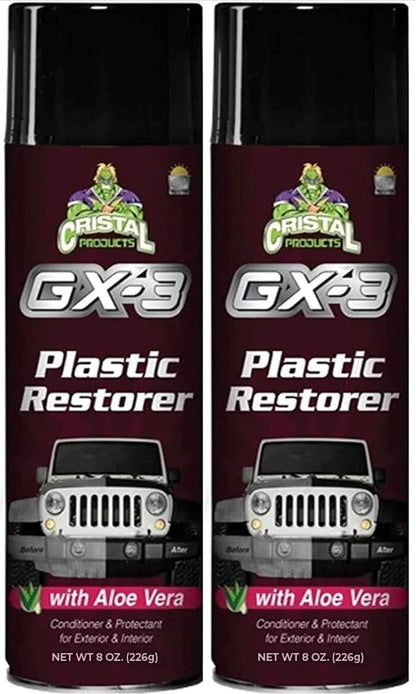 Cristal Products GX-3 Plastic Restorer – Black Plastic Restorer for Cars & Automotive Trim Restorer – Interior Car Cleaner & Exterior Faded Plastic, Vinyl & Rubber Renewer with Aloe Vera (8 fl oz)