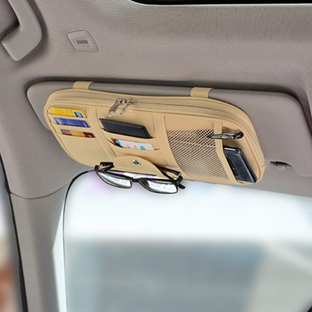 Car Sun Visor Organizer, Auto Interior Accessories Pocket Organizer - Car Truck SUV Storage Pouch Holder, with Multi-Pocket Net Zipper (Black)