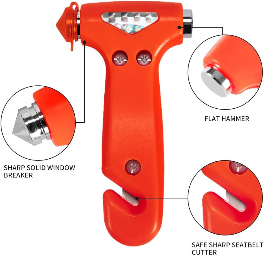 MOTORBUDDY 2-Pack Car Safety Hammer Seatbelt Cutter, Auto Emergency Escape Hammer with Window Glass Breaker and Seat Belt Cutter, Striking Red Escape Tool for Car Accidents