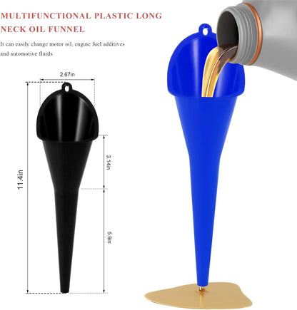 Oil Funnel, Multi-Purpose Plastic Long Neck Oil Funnel, Automotive Use Funnels for Filling Oils Lubricants Water Diesel, Kitchen Funnels for Filling Bottles Jars (Black)