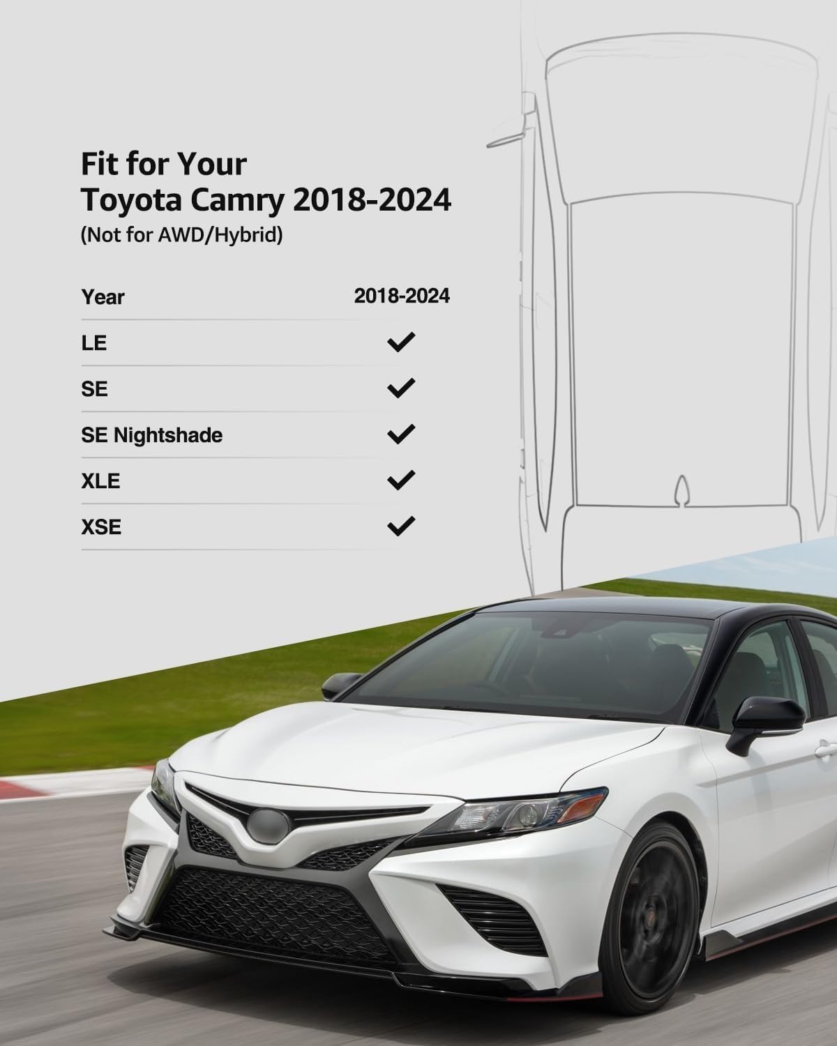 Floor Mats for Toyota Camry 2018-2024 FWD 8th Gen, All Weather TPE Waterproof Anti-Slip Front Rear Full Set & Trunk Cargo Liner, Black Car Accessories Custom Fit for LE/SE/XLE/XSE (Not for Hybrid/AWD)