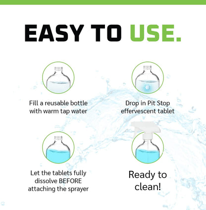 WASH&WHIPS Glass Cleaner Effervescent Tablets w/Empty 16 oz Spray Bottle (Makes 5 Gal/20L/ 40 Bottles)
