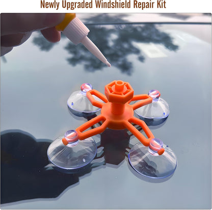 Windshield Repair Kit, Windshield Crack Repair Kit with Suction Cup Curing Light, 2 Pcs Car Glass Repair Kit Quick Fix for Chips & Cracks, Windshield Chip Repair Kit, Automotive Nano Fluid (Mandarin)