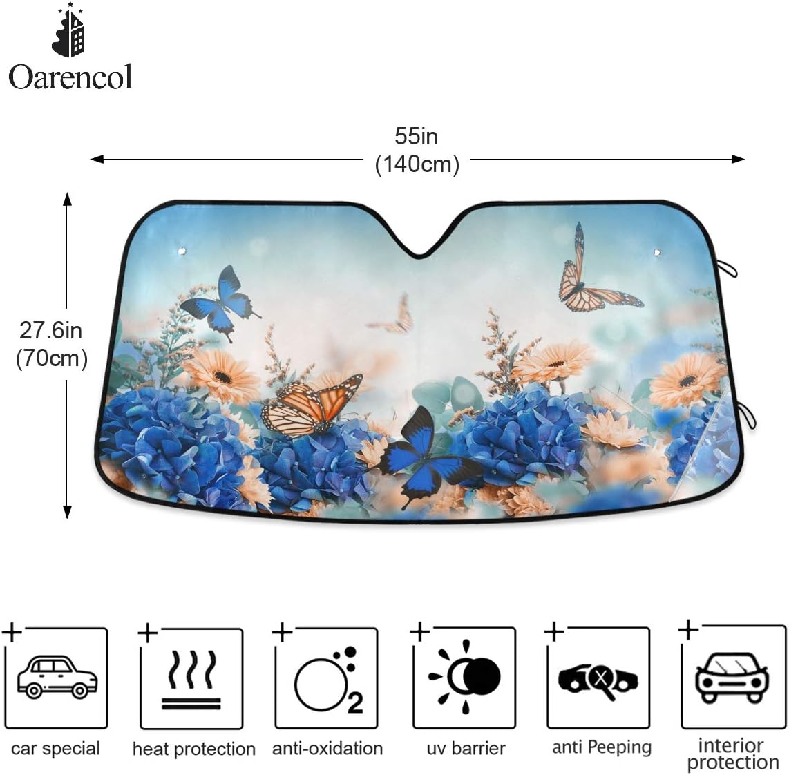 Black Leopard Car Windshield Sun Shade Animal Skin Print Foldable UV Ray Sun Visor Protector Sunshade to Keep Your Vehicle Cool (51" x 27.6")