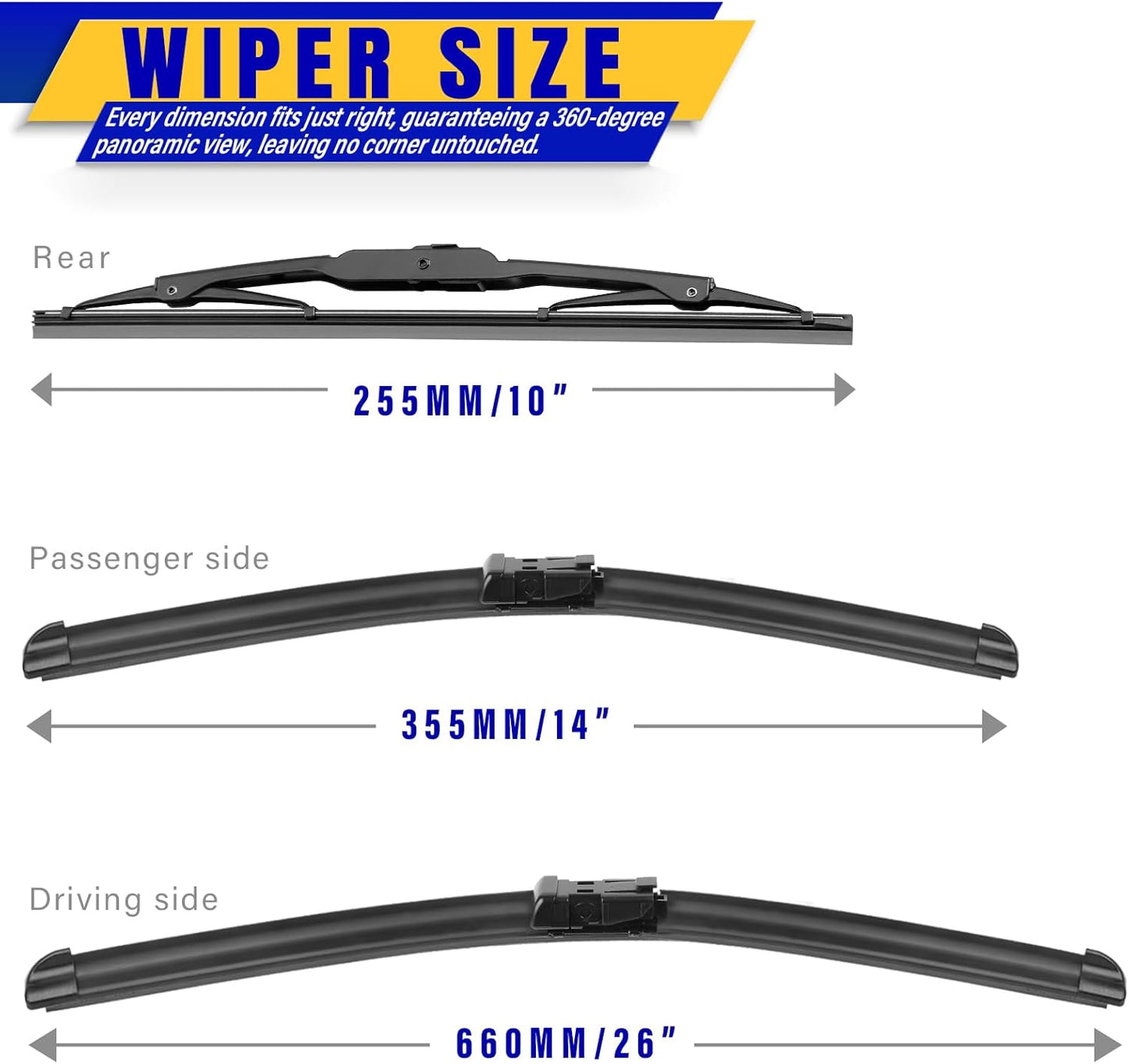 3 wipers Replacement for 2012-2018 Subaru Forester/2015-2019 Subaru Outback, Windshield Wiper Blades Original Equipment Replacement - 26"/17"/14" (Set of 3) U/J HOOK - Colors A