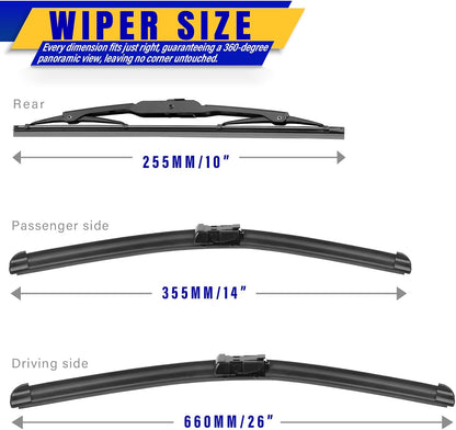 3 wipers Replacement for 2012-2018 Subaru Forester/2015-2019 Subaru Outback, Windshield Wiper Blades Original Equipment Replacement - 26"/17"/14" (Set of 3) U/J HOOK - Colors A