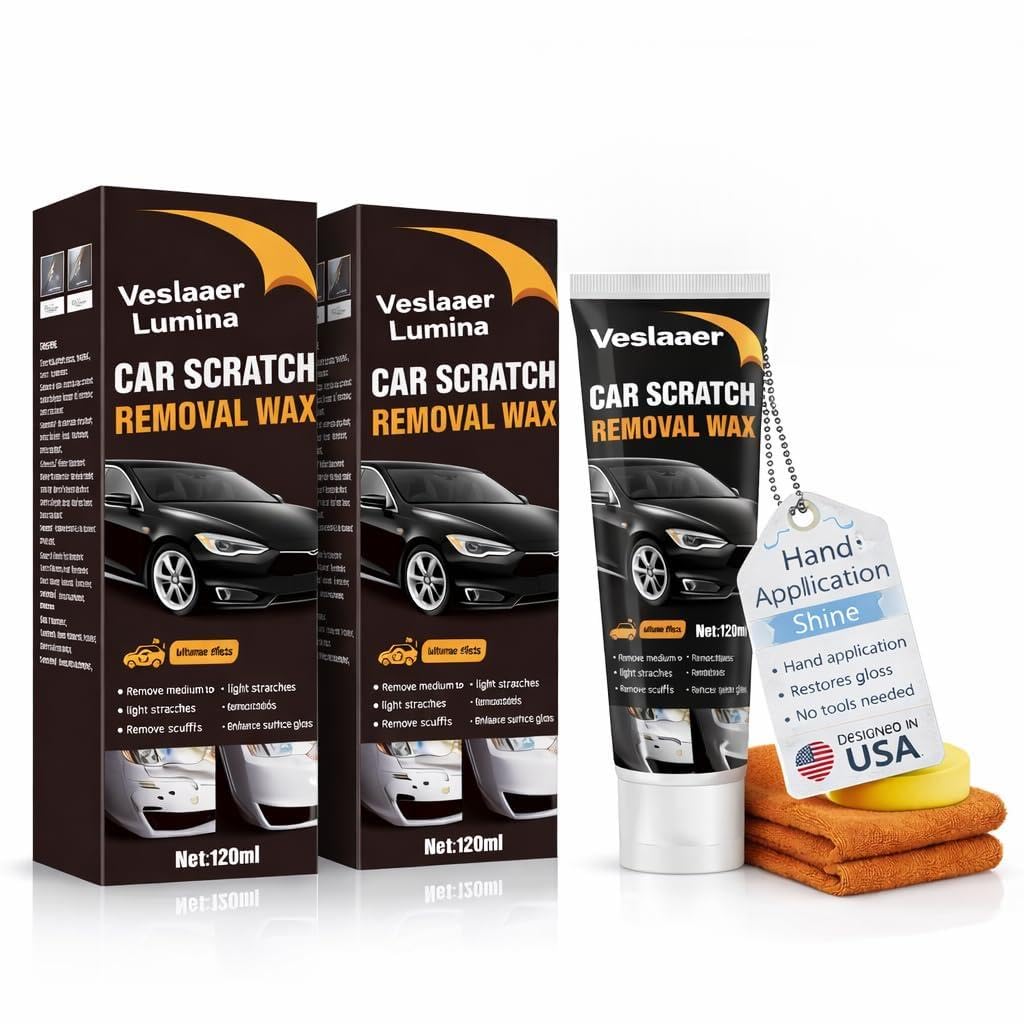 Car Scratch Remover for Light Scratches & Scuffs, Easy DIY Car Paint Repair Kit to Reduce Swirl Marks and Restore Shine, Polishing Compound with Sponge & Microfiber Towel (2Pcs)