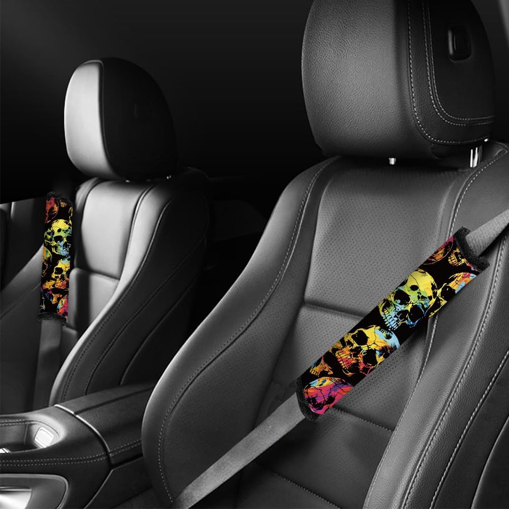 2Pcs Soft Auto Seat Belt Cover Pad Cute Cat Print Colorful Car Seatbelt Shoulder Cushion for Comfortable Driving, Compatible with All Cars' Seatbelt and Backpack Straps