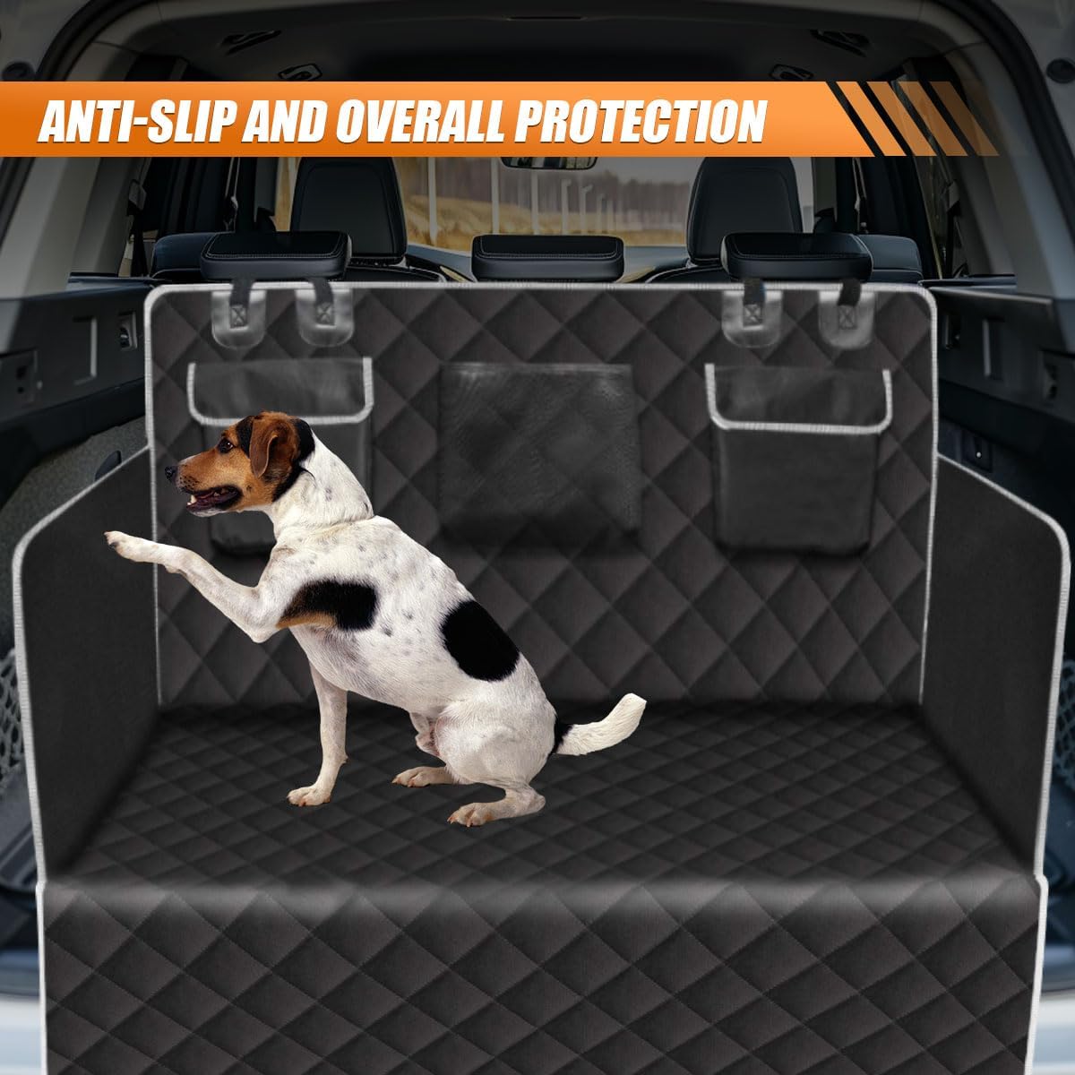 SUV Cargo Liner for Dogs, Universal Scratchproof Dog Trunk Cover with Bumper Flap Protector, Non Slip Waterproof Vehicle Pet Back Seat Mat Accessories for Sedans, Trunks (Black)