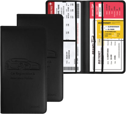 Car Registration and Insurance Card Holder - Leather Vehicle Glove Box Automobile Documents Paperwork Wallet Case Organizer for ID, Driver's License, Key, Cards - Car Accessories for Women&Men