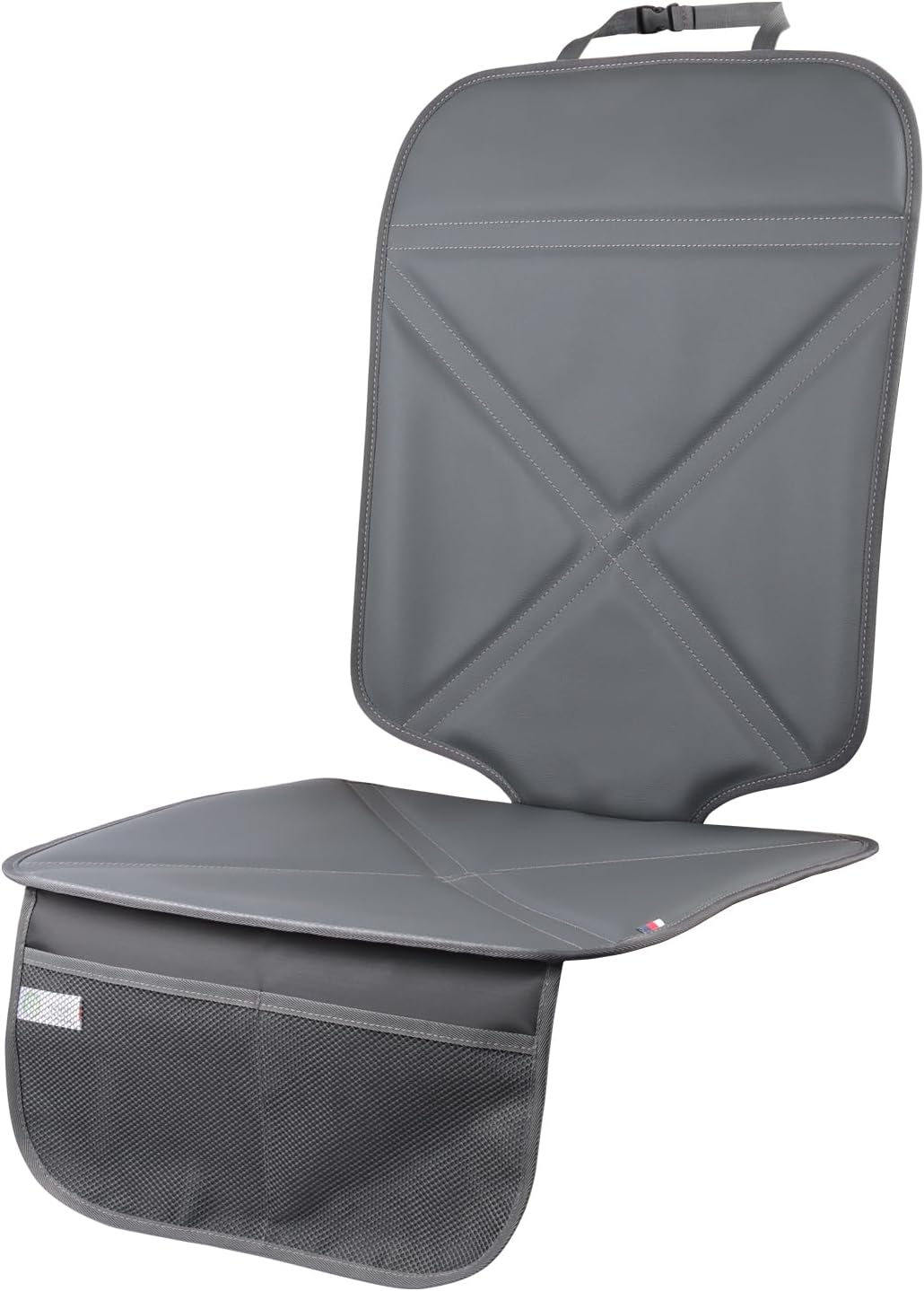 Viaviat Car Seat Protector Leather Waterproof Child Safety Seat Protector Cover with Thick Pad and 2 Large Pockets Durable Kick Mat for All Auto Seat (Beige)