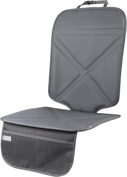 Viaviat Car Seat Protector Leather Waterproof Child Safety Seat Protector Cover with Thick Pad and 2 Large Pockets Durable Kick Mat for All Auto Seat (Beige)