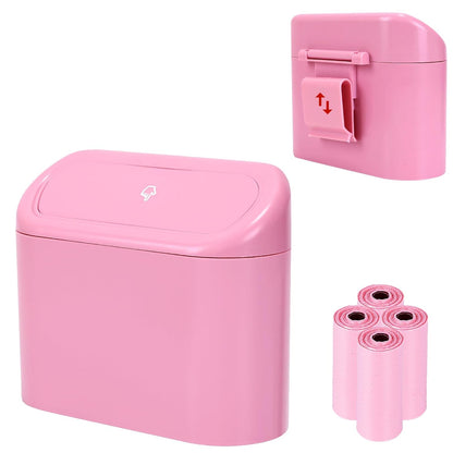 Ginsco 2 Pack Mini Car Trash Can with Lid, Small Car Garbage Can, Cute Leakproof ABS Trash Bin, Cars Accessories for Interior, Garbage Bin for Car, Home, Office with 120pcs Trash Bags Black
