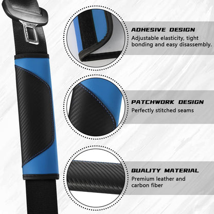 2PCS Car Seat Belt Cover Pad, Soft Carbon Fiber Leather Seatbelt Shoulder Protector for a More Comfortable Driving, Universal Safety Belt Strap Cover to Protect Your Neck (Blue)