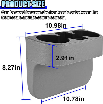 ZIMISI Car Cup Holder, PU Leather Auto Front Console Gap Filler Organizer, Multifunctional Cup Drink Holder, Car Seat Gap Filler Storage Box, Coin Bucket, Cell Mobile Phone Holder (Grey)