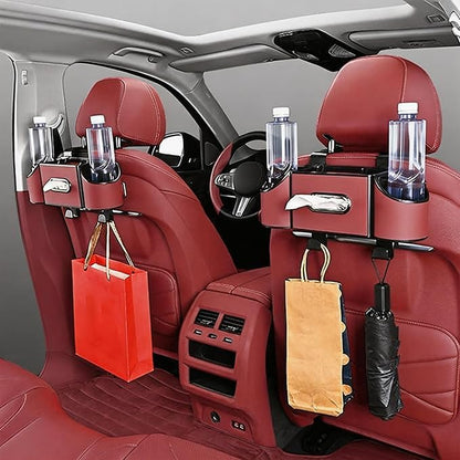 Back Seat Car Organizer,4 in 1 Multifunctional Car Back Seat Storage Box with Drink Cup Holder Tissue Box, for Hold Phone,Snacks, Drinks, Handbag-Black