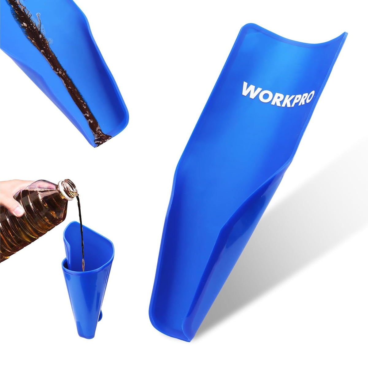 WORKPRO Flexible Oil Funnel for Automotive Use, Foldable Oil Drain Tool for Quick and Clean Oil Changes, Featuring a Thicker Silica Gel for Durability and Maintains Shape-Blue