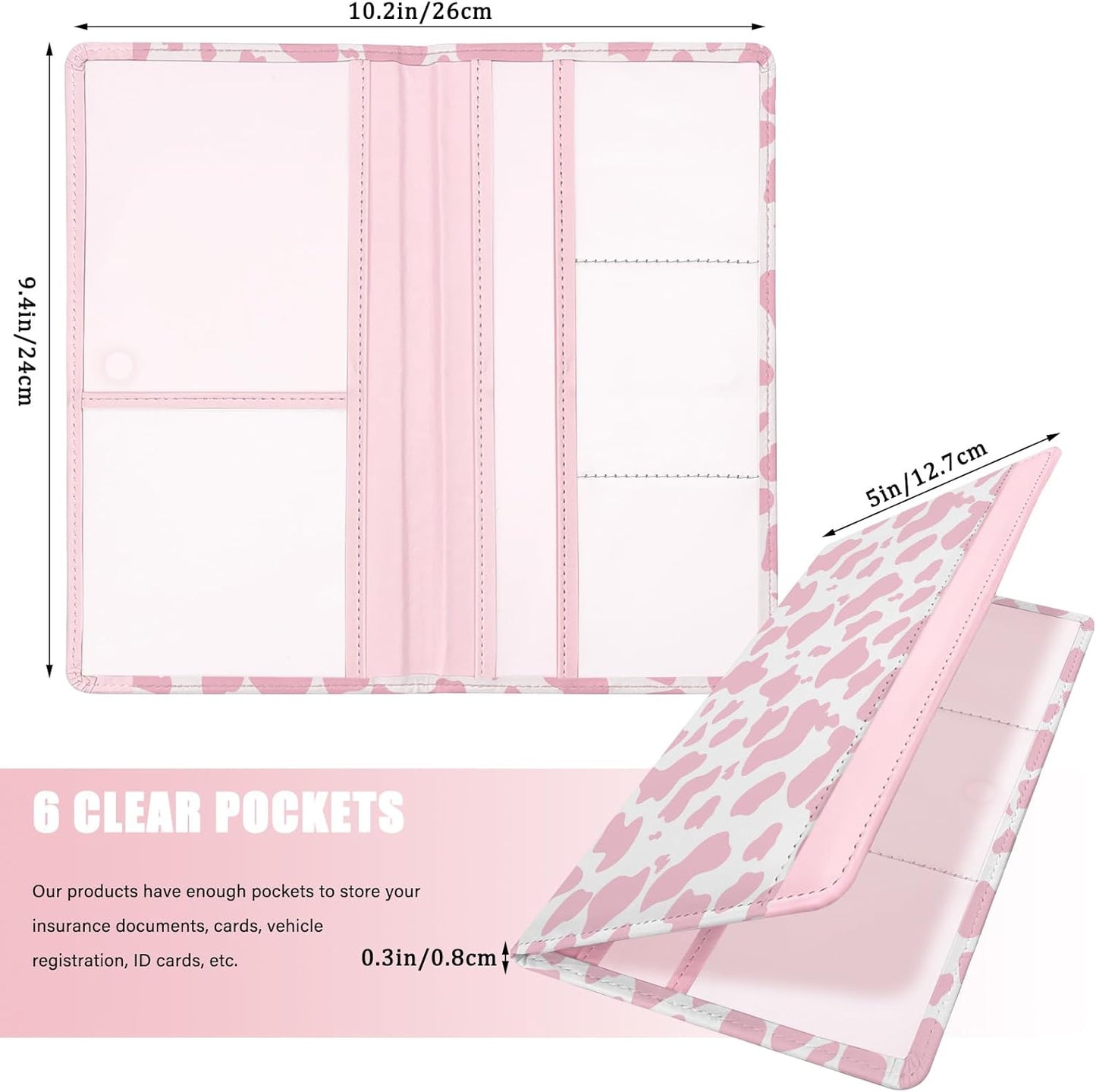 Car Registration and Insurance Holder, with Magnetic Closure for License, Cards and Documents, All Vehicle Needs and Car Accessories (Leopard-Black)