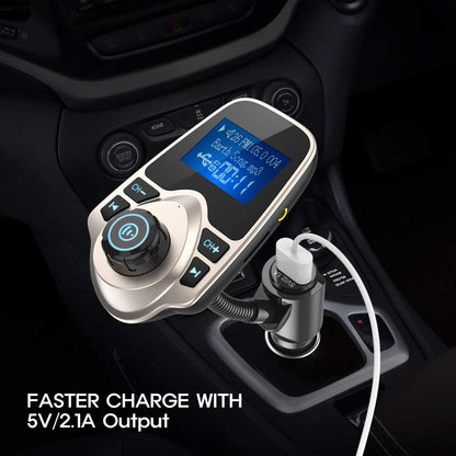Nulaxy KM18 Bluetooth 5.4 Car Adapter with 1.44" Clear Display & Flexible Gooseneck - FM Radio Transmitter & Bluetooth Receiver for Hands-Free Calls, Wireless Music via BT/FM/AUX/TF, USB Car Charger