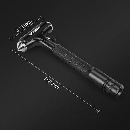 Car Safety Hammer, Car Glass Breaker with Seat Belt Cutter, Automotive Escape Tool with Lighting Function, Metal Window Breaker, Emergecy Safety Hammer for Auto Accidents (Black)