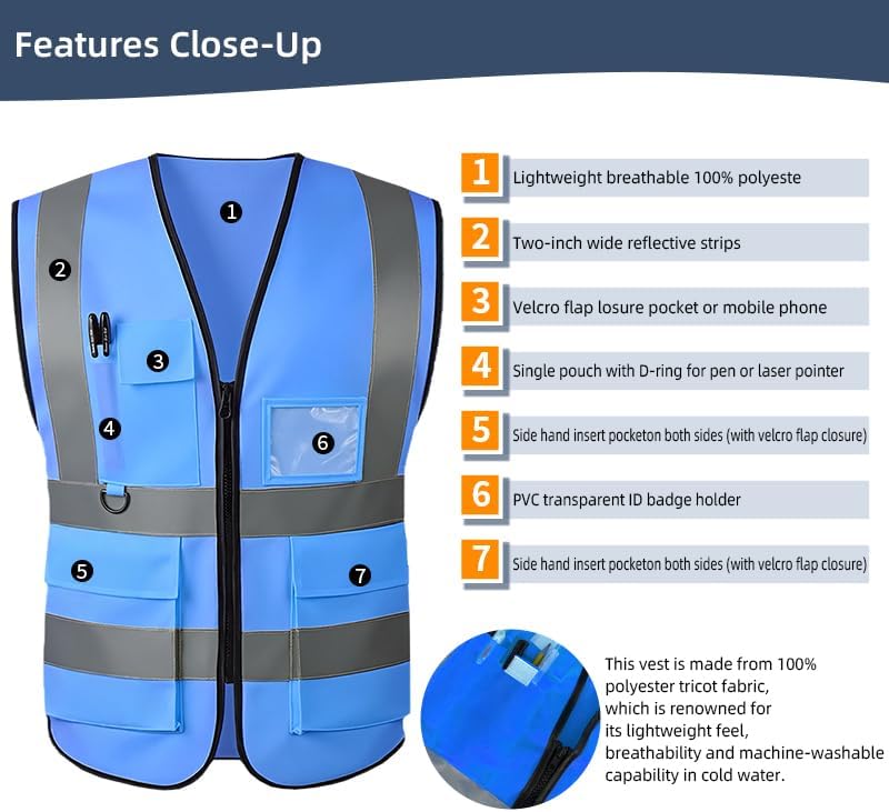 Reflective Safety Vest for Women Men High Visibility Security With Pocket Zipper Front Meet ANSI/ISEA Standard