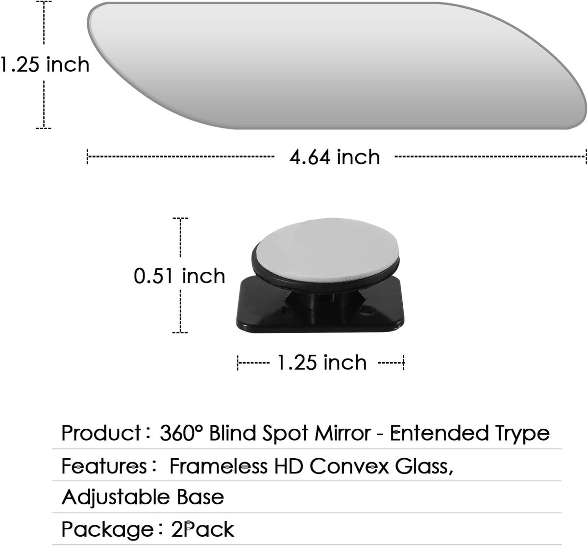 2 pcs Blind Spot Mirrors, 2" Round HD Glass Convex 360° Wide Angle Side Rear View Mirror with ABS Housing for Cars SUV and Trucks, Black, Pack of 2
