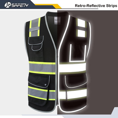 JKSafety 9 Pockets Class 2 High Visibility Zipper Front Safety Vest With Reflective Strips,Meets ANSI/ISEA Standard (Large, 150-Yellow) - Colors B