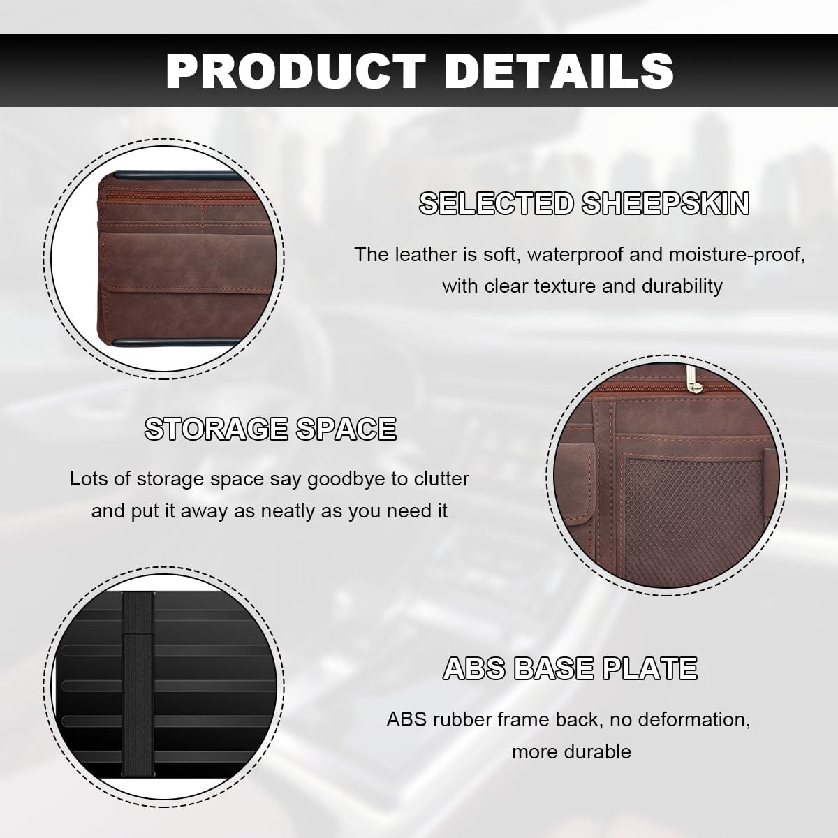 Car Sun Visor Organizer, Leather Sun Visor Pocket Organizer Case with Multi-Pocket Net Zipper, Suede Note Holder Car Visor Storage Pouch for Card Pen Sunglasses Document (Gray)