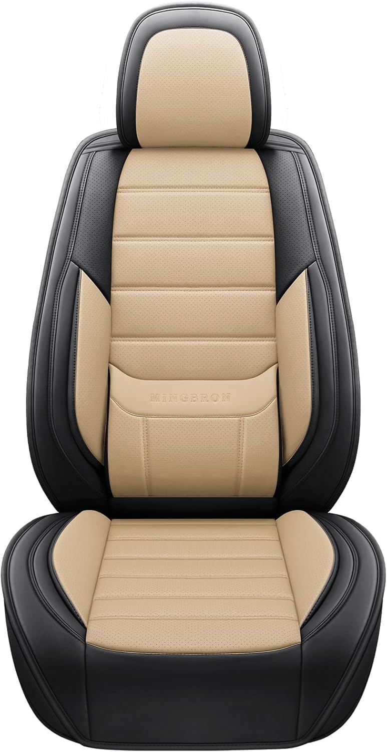 MINGBRON Car Seat Cover Full Set, Leather Car Seat Cover, Waterproof Seat Covers, Car Seat Cushion, Nappa Leather Seat Covers Car Seat Protector Universal Fit Most Cars Black