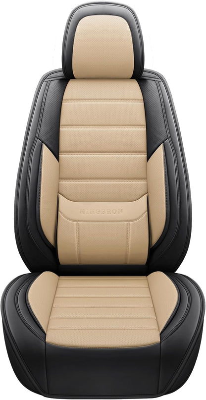 MINGBRON Car Seat Cover Full Set, Leather Car Seat Cover, Waterproof Seat Covers, Car Seat Cushion, Nappa Leather Seat Covers Car Seat Protector Universal Fit Most Cars Black