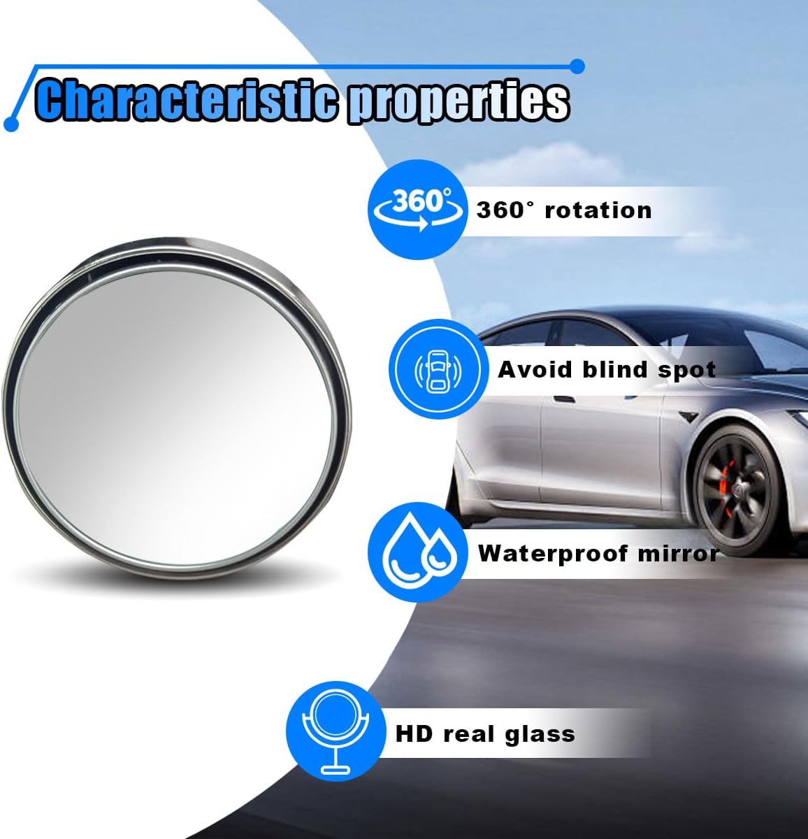 4PCS Car Blind Spot Mirror, 360° Wide Angle Convex Mirrors with Adjustable Frame, 2" Round Rear View Mirror, Adhesive HD Glass Side Mirror for Most Cars Trucks SUVs (Black)