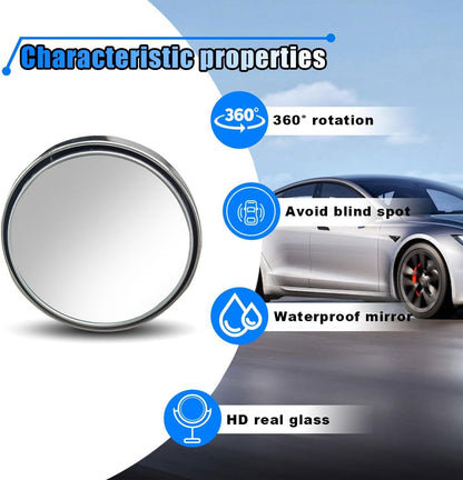 4PCS Car Blind Spot Mirror, 360° Wide Angle Convex Mirrors with Adjustable Frame, 2" Round Rear View Mirror, Adhesive HD Glass Side Mirror for Most Cars Trucks SUVs (Black)